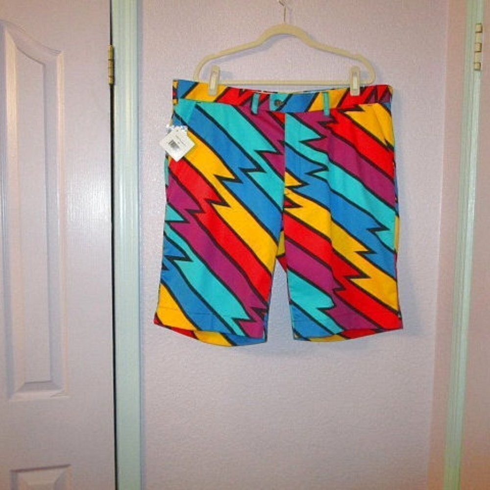 Loudmouth Golf Shorts Mens 42 Captain Thunderbolt Stretch Psychedelic Gorp NWT